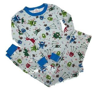 Hanna Andersson Blue Holiday Monster Pajamas Long Johns Candy Cane Gingerbread S
